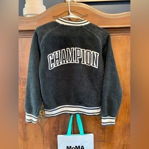 Champion Y2K Sherpa Varsity Bomber Jacket, XS, Black